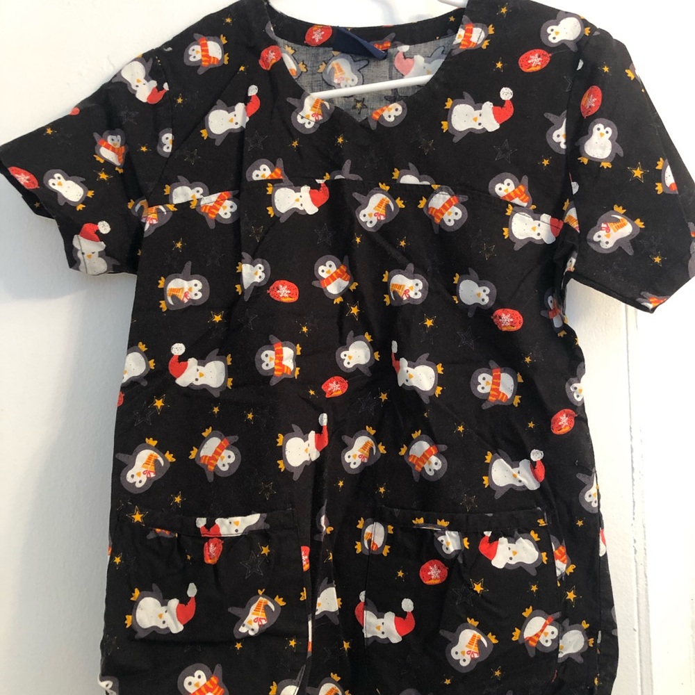 Christmas Penguin Scrub Top